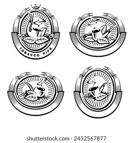 Tobacco pipes label and icons set. Collection icon tobacco pipes. Vector