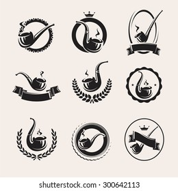 Tobacco pipes labels set. Vector