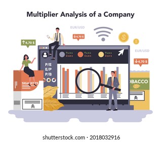 Tobacco production industry online service or platform. Smoking products manufacturing. Cigarette, smoking and hoocah tobacco. Multiplier analysis of a company. Vector flat illustration