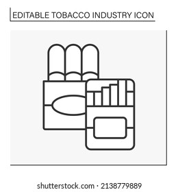  Tobacco Productions Line Icon.Cigarettes And Cigars In Packs.Tobacco Industry Concept. Isolated Vector Illustration. Editable Stroke