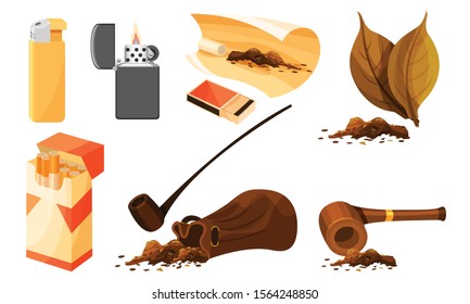 Tobacco Products and Smoking Accessories Vector Set