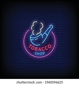 Tobacco Shop Logo Neon Signs Style Text Vector