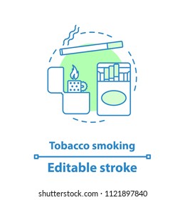 Tobacco Smoking Concept Icon. Bad Habit Idea Thin Line Illustration. Cigarettes And Flip Lighter. Vector Isolated Outline Drawing. Editable Stroke