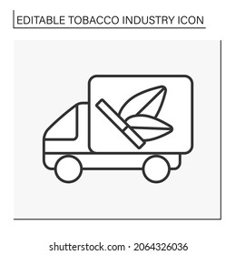 Tobacco Transportation Line Icon. Distribution Of Tobacco-related Products In Stores. Tobacco Industry Concept. Isolated Vector Illustration. Editable Stroke