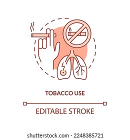 Tobacco use red concept icon. Unhealthy habit. Chronic disease risk factor abstract idea thin line illustration. Isolated outline drawing. Editable stroke. Arial, Myriad Pro-Bold fonts used