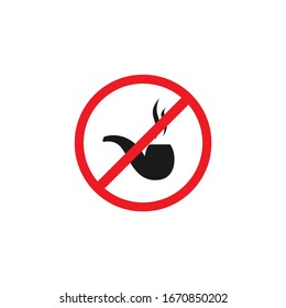 tobacco wood smoking pipe in red crossed circle. No smoking. Restrict, prohibit silhouette icon. Traditional, classic silhouette. Vector illustration isolated on white. Hipster, vaper style. 