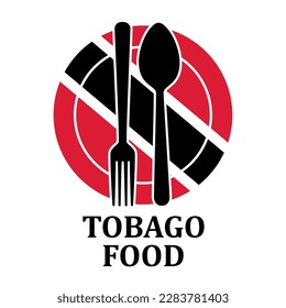 Tobago Restaurant food logo. Flag symbol with plate spoon and fork Icon Template Illustration Design