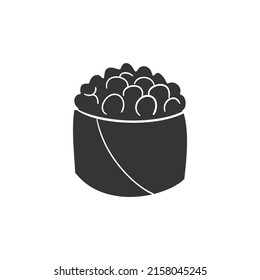 Tobiko Sushi Icon Silhouette Illustration. Japanese Food Vector Graphic Pictogram Symbol Clip Art. Doodle Sketch Black Sign.