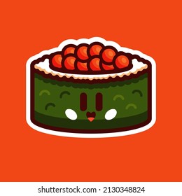 Tobiko Sushi Roll Sticker Cute cartoon with funny kawaii faces.