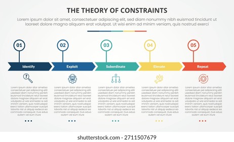 Concepto de infografía de la teoría de restricciones de TOC para presentación de diapositivas con punto circular de encabezado de flecha creativa con lista de 4 puntos con Vector de estilo plano