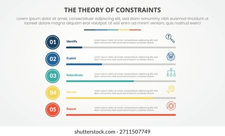 TOC theory of constraints infographic concept for slide presentation with percentage bar progress stack with 4 point list with flat style vector