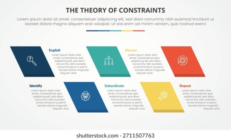Concepto de infografía de la teoría de restricciones de TOC para presentación de diapositivas con rectángulo oblicuo con lista de 4 puntos con Vector de estilo plano