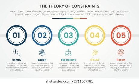Concepto de infografía de la teoría de restricciones de TOC para la presentación de diapositivas con contorno de círculo grande Horizontal con lista de 4 puntos con Vector de estilo plano