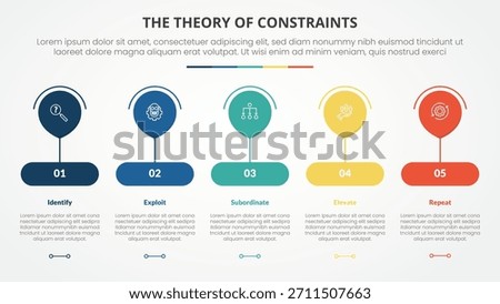 TOC theory of constraints infographic concept for slide presentation with big balloon on round rectangle shape with 4 point list with flat style vector