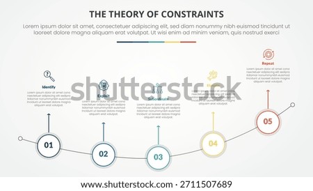 TOC theory of constraints infographic concept for slide presentation with outline circle on curve line with 4 point list with flat style vector