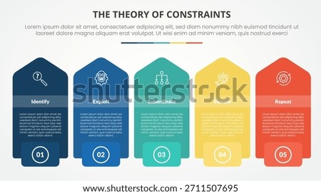 TOC theory of constraints infographic concept for slide presentation with rectangle box with vertical arrow shape with 4 point list with flat style vector