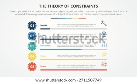 TOC theory of constraints infographic concept for slide presentation with percentage bar progress stack with 4 point list with flat style vector