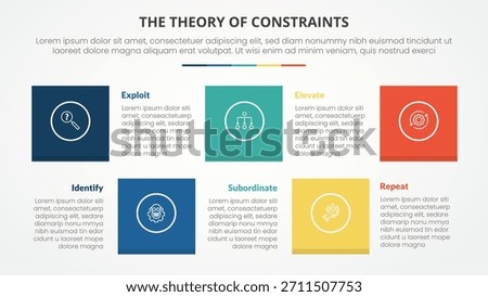 TOC theory of constraints infographic concept for slide presentation with square shape combination up and down with 4 point list with flat style vector