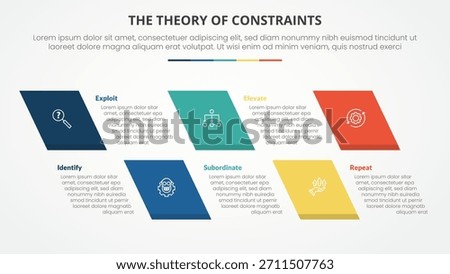TOC theory of constraints infographic concept for slide presentation with skew rectangle with 4 point list with flat style vector