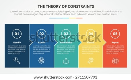 TOC theory of constraints infographic concept for slide presentation with big box fullpage small arrow direction with 4 point list with flat style vector