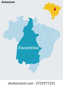 Mapa de Tocantins Brasil - Estado más Más recientes, Palmas Capital y Vector Cerrado Savanna
