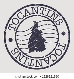 Tocantins, Brazil, Map Postmark. Silhouette Postal Passport. Stamp Round Vector Icon. Vintage Postage Design.