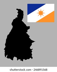 Tocantins, Brazil, vector map and flag isolated on white background. High detailed silhouette illustration. Original Tocantins flag isolated vector in official colors and Proportion Correctly