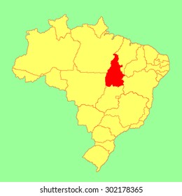 Tocantins, Brazil, vector map isolated on Brazil map. Editable vector map of Brazil. 