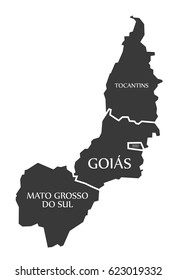 Tocantins - Distrito Federal - Goias - Mato Grosso do sul Map Brazil illustration