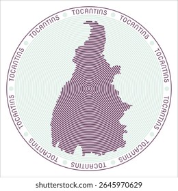 Tocantins round logo design. State shape build of rings. Tocantins text around the state. Vector Illustration.