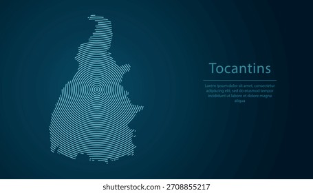 Tocantins, Bundesstaat Brasilien. Karte gefüllt mit konzentrischen Kreisen auf dunklem Farbverlauf-Hintergrund