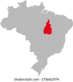 Tocantins state highlighted on Brazil map. Business concepts and backgrounds.