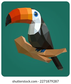 Toco Toucan bird polygonal art image. Low poly animal in vector illustration
