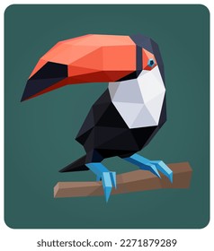 Toco Toucan bird polygonal art image. Low poly animal in vector illustration