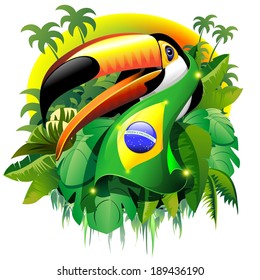 Toco Toucan with Brazil Flag