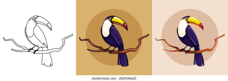 Toco toucan sitting on branch Tropical bird. Beautiful toucan bird vector. Colorful vector Isolated. Vector illustration.	
