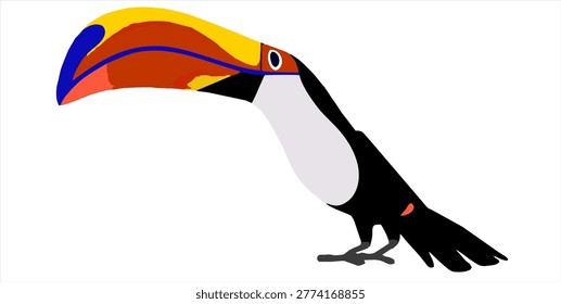 Toco Toucan Vector Illustration – Colorful Exotic Bird with Large Vibrant Beak Isolated on White