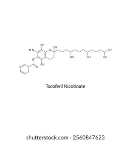 Tocoferil Nicotinate flat skeletal molecular structure antihyperlipidemic drug used in hyperlipidaemia treatment. Vector illustration scientific diagram.