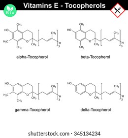 Tocopherols - vitamin E forms, chemical structural formulas, 2d vector, eps 8