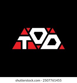 TOD triangle letter logo design with triangle shape. TOD triangle logo design monogram. TOD triangle vector logo template with red color. TOD triangular logo Simple, Elegant, and Luxurious design.