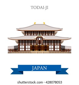 Todai-Ji in Nara Japan. Flat cartoon style historic sight showplace attraction web site vector illustration. World countries cities vacation travel sightseeing Asia Asian Japanese collection.