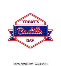 Today Bastille day emblem isolated vector illustration on white background. 14 july national french holiday event label, greeting card decoration graphic element