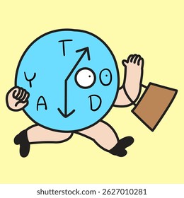 Today Clock Lady Hurry Up To Work Concept Cartoon Character illustration