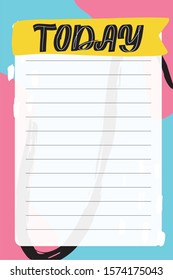 Today. To do list with retro background and trendy lettering. Memphis style. Template for agenda, planners, check lists, and other stationery. Isolated. Vector stock illustration.