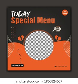 Today food menu social media post template black and orange color