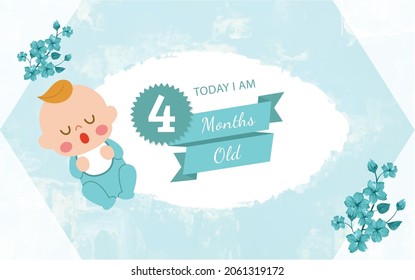  Today I am four months old, greeting card, Vector illustration design
