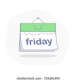 Today is Friday concept, green day in the cute happy calendar. Flat outline illustration concept of the end of a hard working week. Weekend is coming soon!