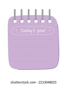 Today goal spiral notebook Design Element. Vector illustration