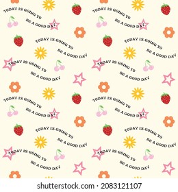 Heute wird ein guter Tag Trendy 90er Y2k Fruit Star Daisy Phone Case Background Stationary Fashion Textile Wiederholung nahtloses Bildschirmhintergrundmuster