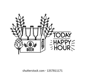 today happy hour label with beer isolated icon
